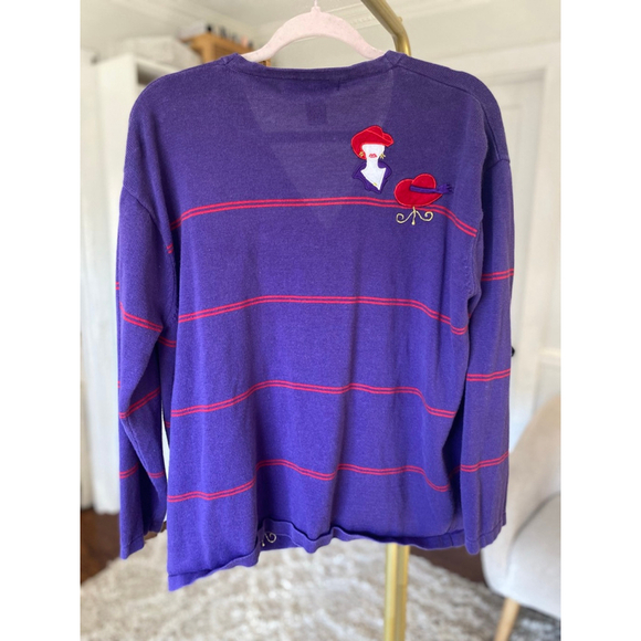 Vintage Terrazzo Cardigan Manniquin Silhouette Purple Embroidered Eclectic Boho - Picture 3 of 8